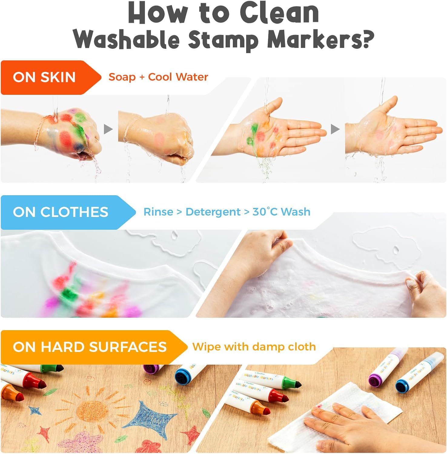 Thumbnail 6 de Ohuhu Washable Markers for Kids (12 Vibrant Colours) with Stampers – Dual-tip felt pens for ages 3+