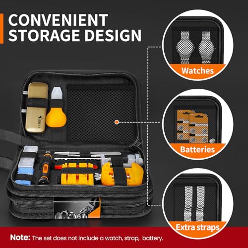 Detalle de Kit Riparazione Orologiaio JOREST 2024: Set multifunzione per sostituzione batteria, fondelli e cinturini