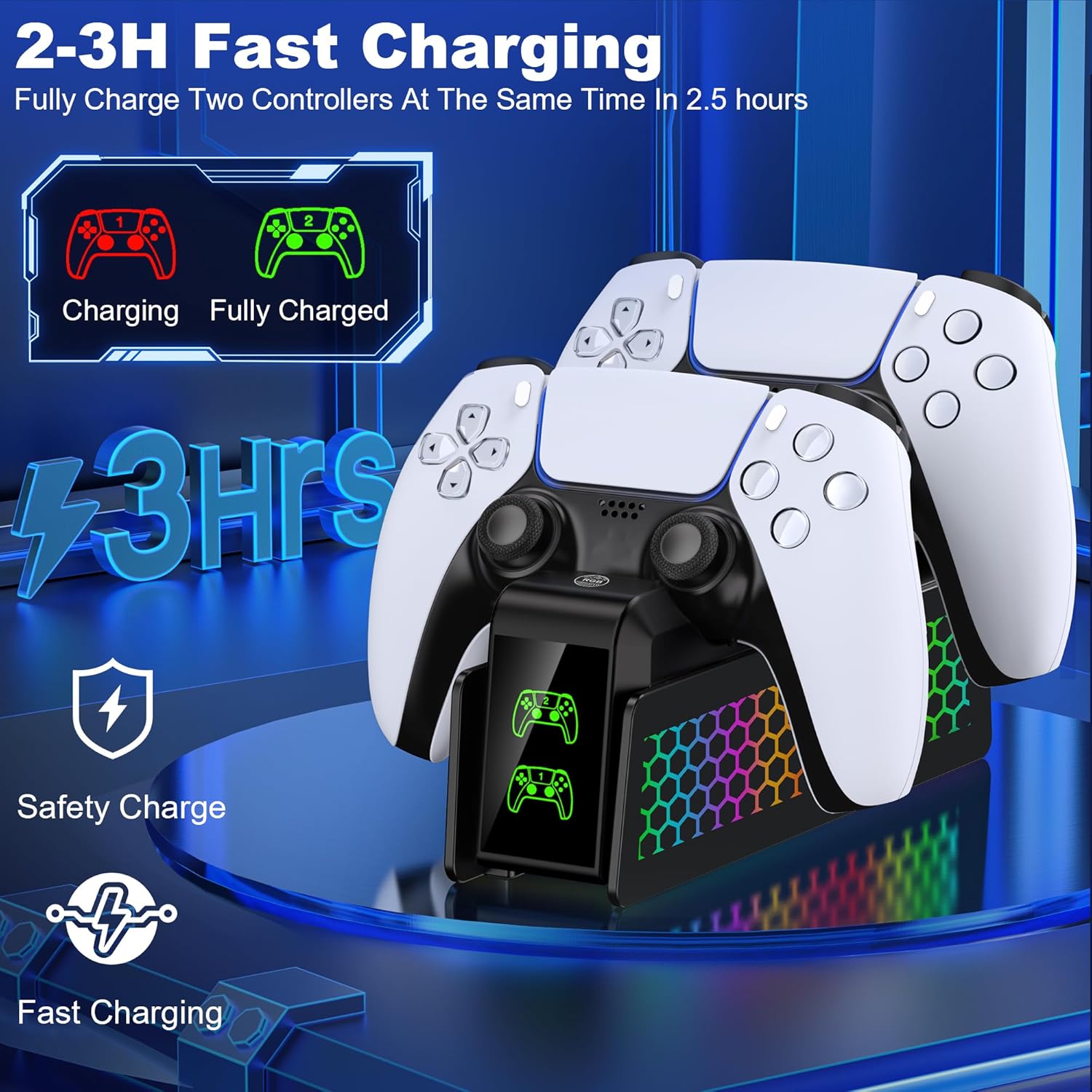 Detalle de PS5 Controller Ladestation mit RGB-Beleuchtung und 2‑Kanal Ladefunktion