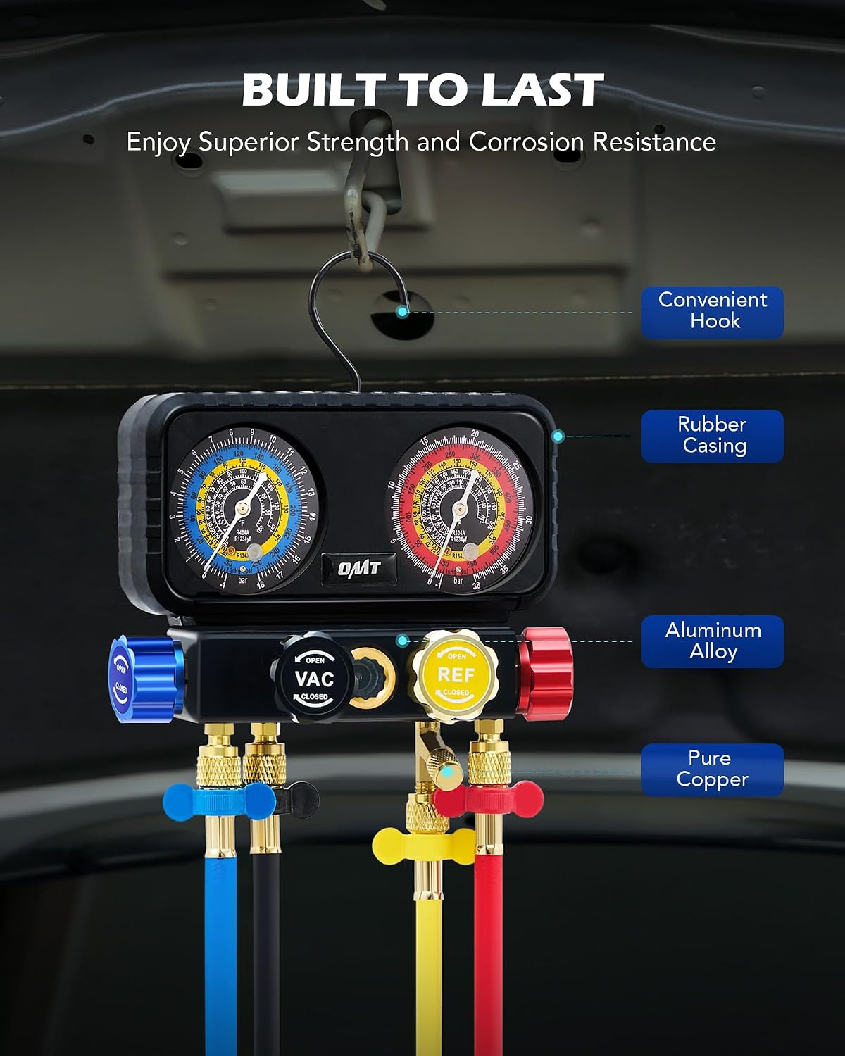 Thumbnail 6 de Orion Motor Tech R1234yf 4-Way AC Gauge Set with Hoses, Quick Couplers, and Self-Sealing Can Taps