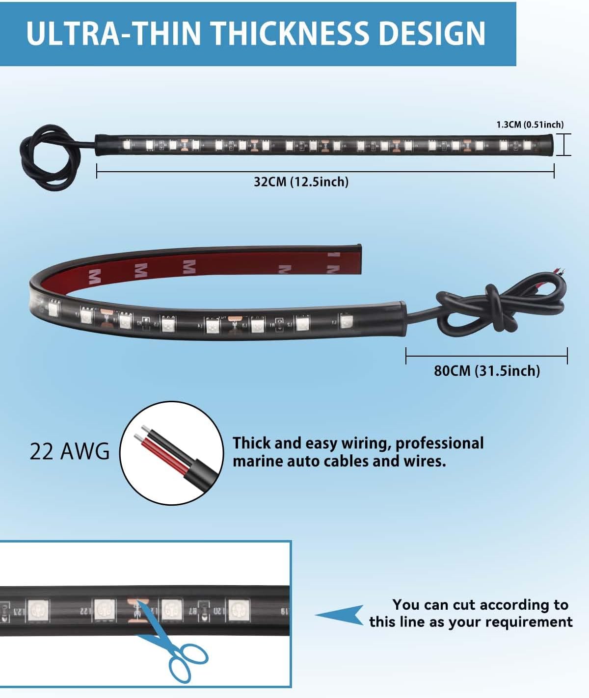 Thumbnail 2 de Motorbike & Car Underglow Lights 32cm Yellow 5050 18SMD Waterproof LED Strip Set of 4 (12V)