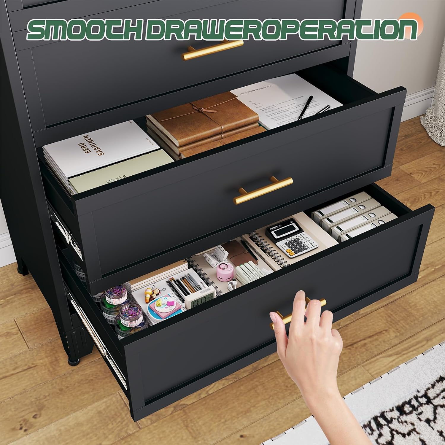 Thumbnail 4 de risuoge 998542 2-Drawer Metal File Cabinet, Black, with Wide Printer Stand Top
