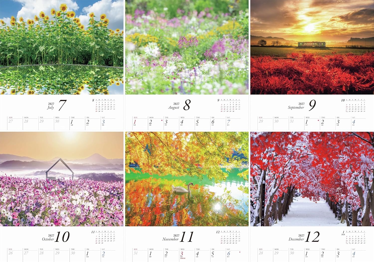 Detalle de カレンダー2027 心に残る癒やしの花風景|壁掛け・月めくり、六曜・二十四節気対応