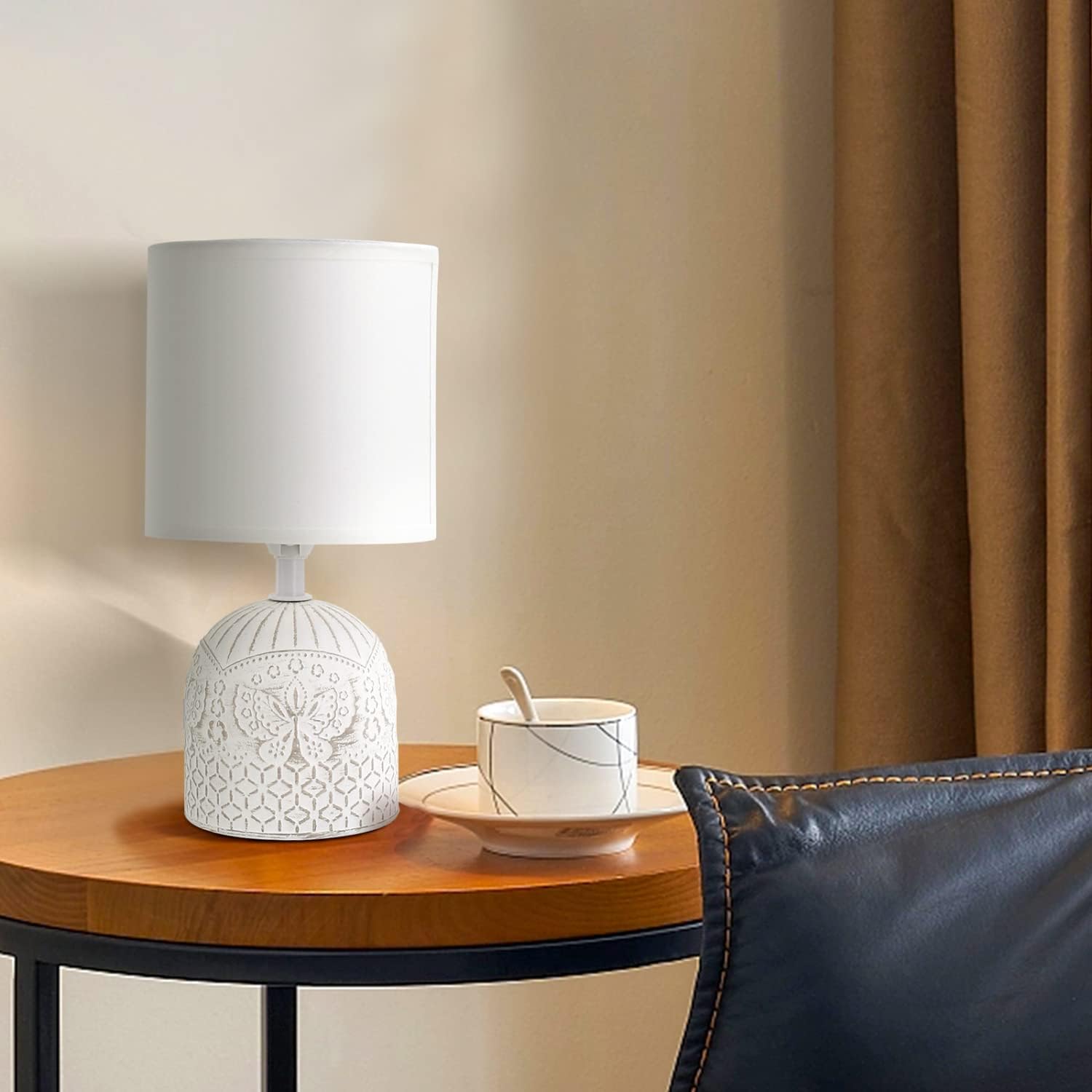 Thumbnail 3 de Aigostar lampada da comodino vintage in ceramica con paralume in stoffa e attacco E14