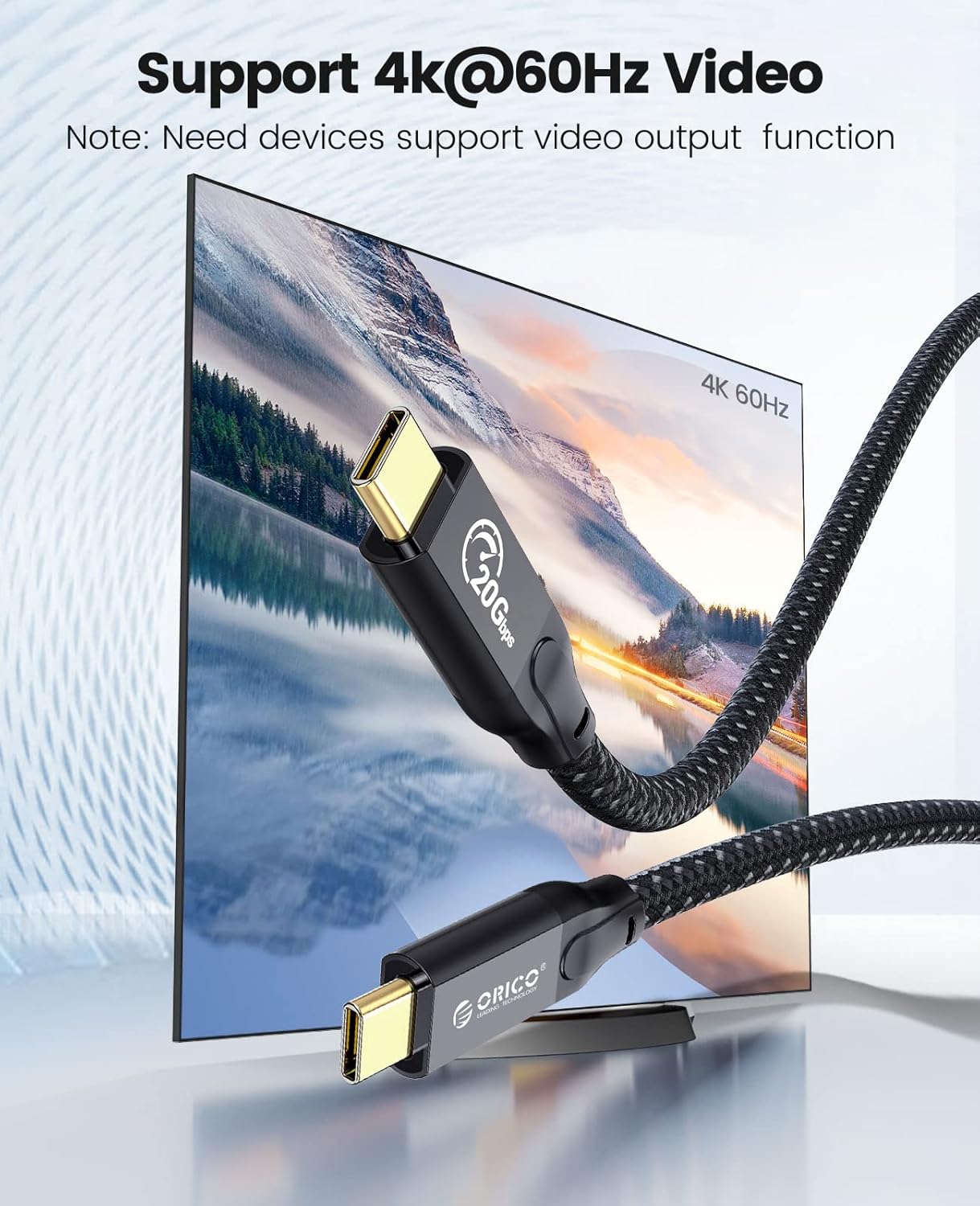 Detalle 2 de ORICO USB-C Kabel 20 Gbps Gen2x2, 2 m, 100 W PD3.0, USB-C zu USB-C – 4K@60 Hz kompatibel