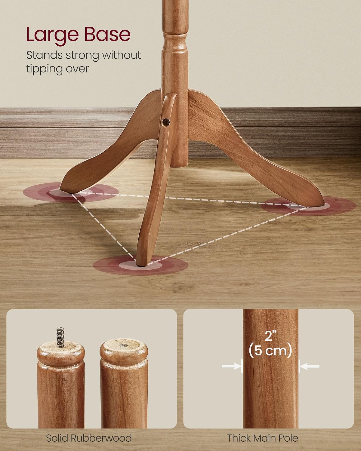 Thumbnail 3 de VASAGLE solid wood coat rack, rubberwood