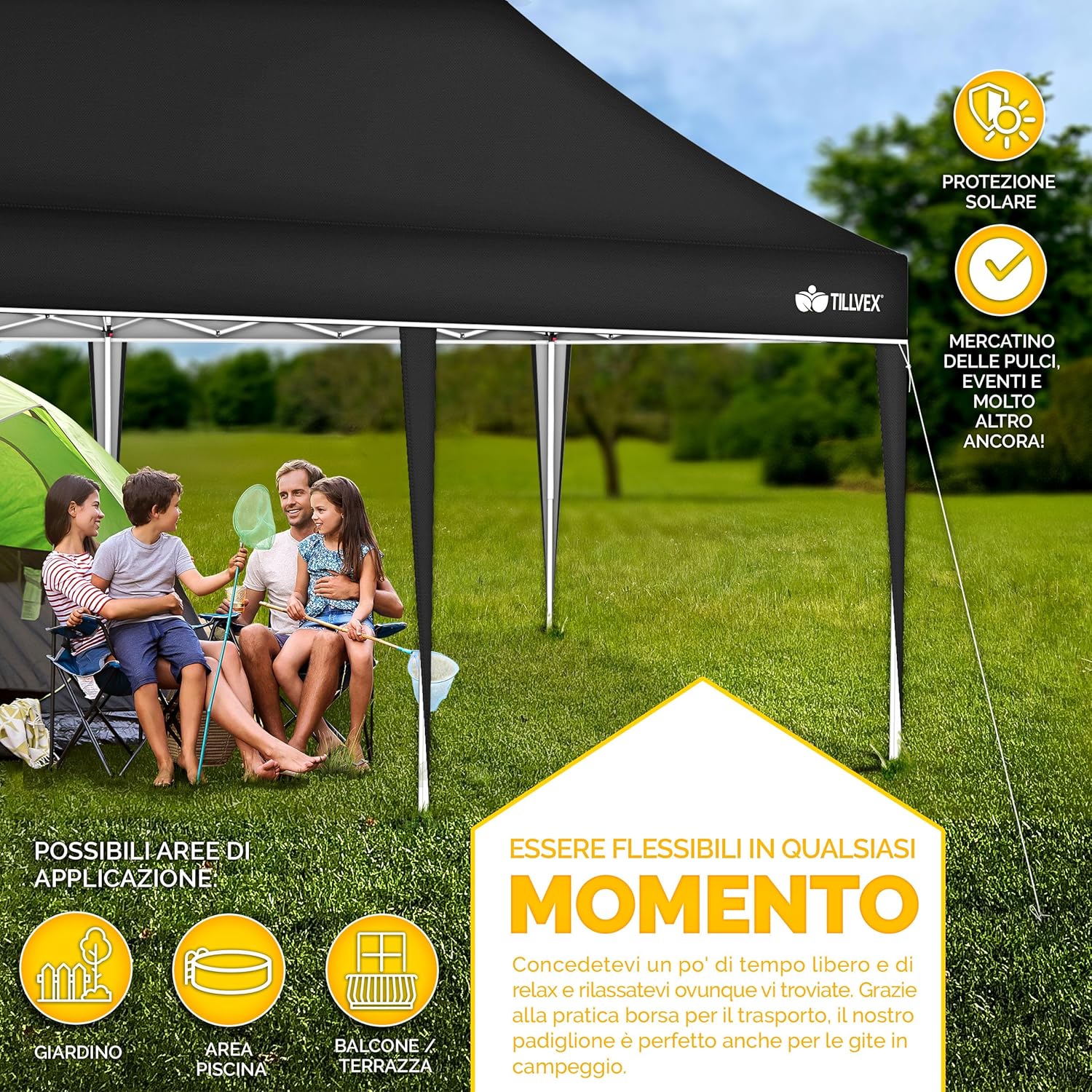 Thumbnail 6 de Tillvex Gazebo 3x6m da Giardino: gazeboo pieghevole regolabile, protezione UV 50+, borsa inclusa