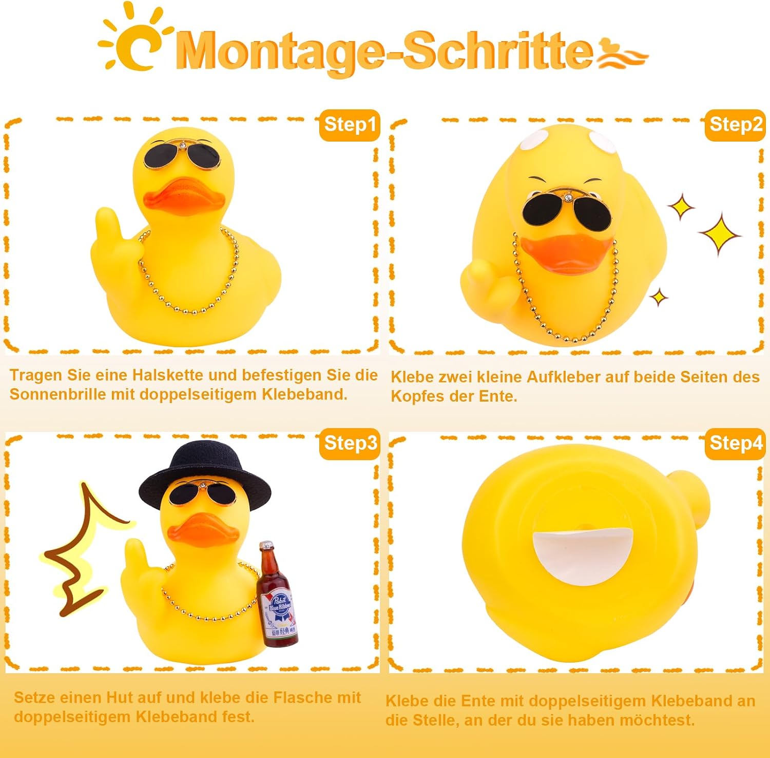 Detalle de Mwmoeen Gummi Ente für Auto – einzigartige Gelb-Enten-Dekoration mit Top-Hut, Halskette und Flasche