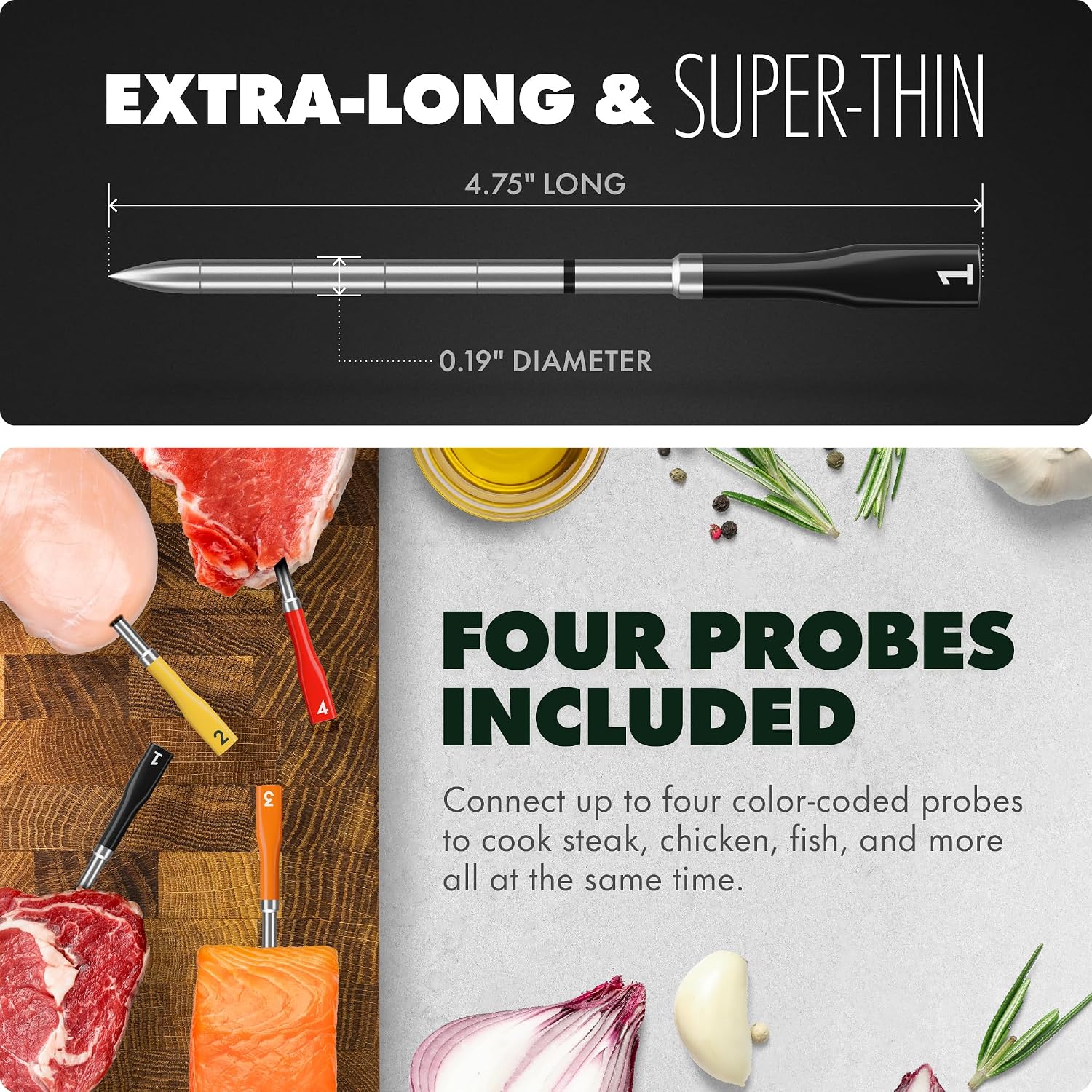 Detalle 1 de CHEF iQ iQ Sense CQ60-4C-Z1-E Smart Wireless Meat Thermometer, 4 Probes
