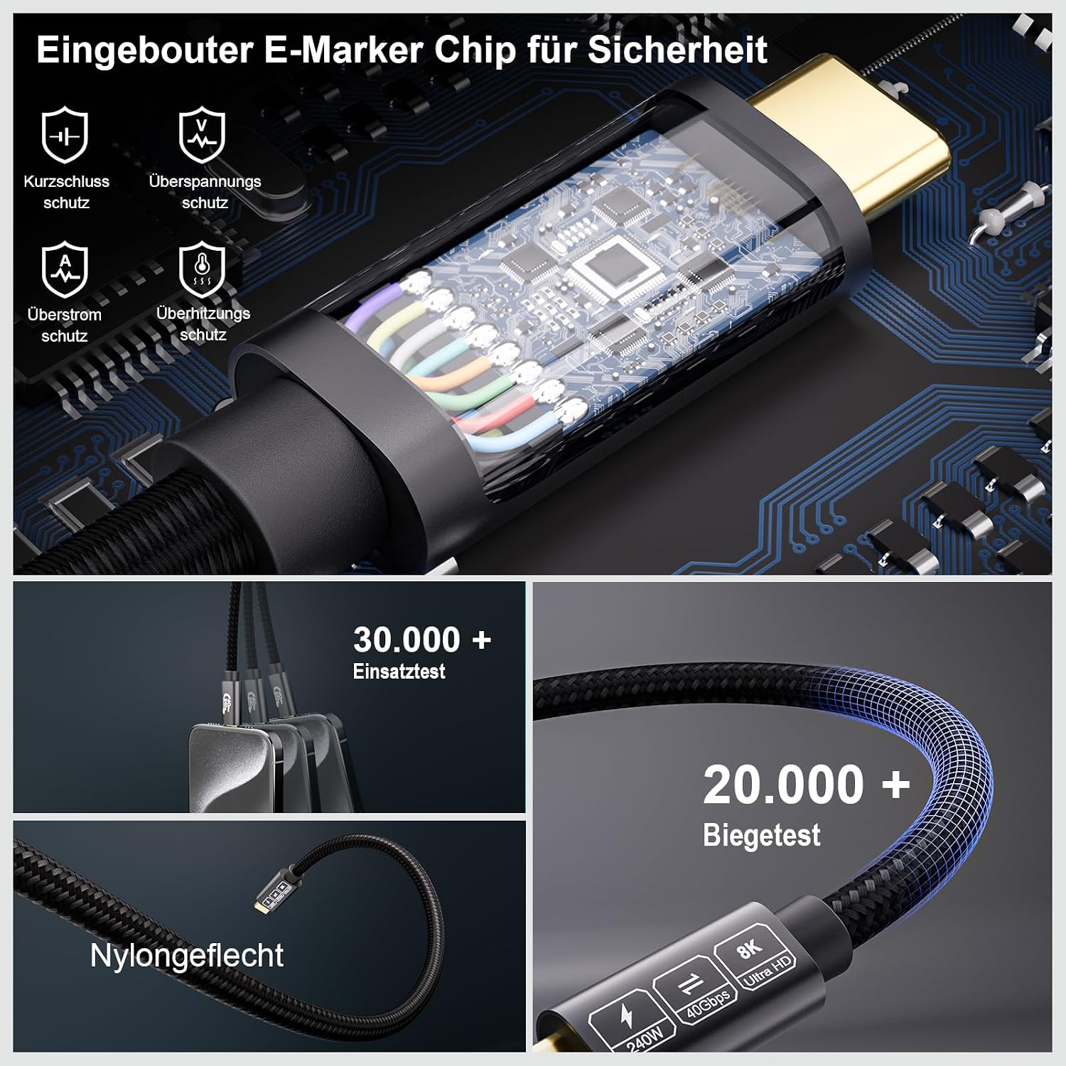 Detalle 2 de EUDOBEL USB4 Kabel mit Thunderbolt 4, 2 m – 8K@60Hz, 4K@144Hz, 240W PD3.1, 40 Gbps