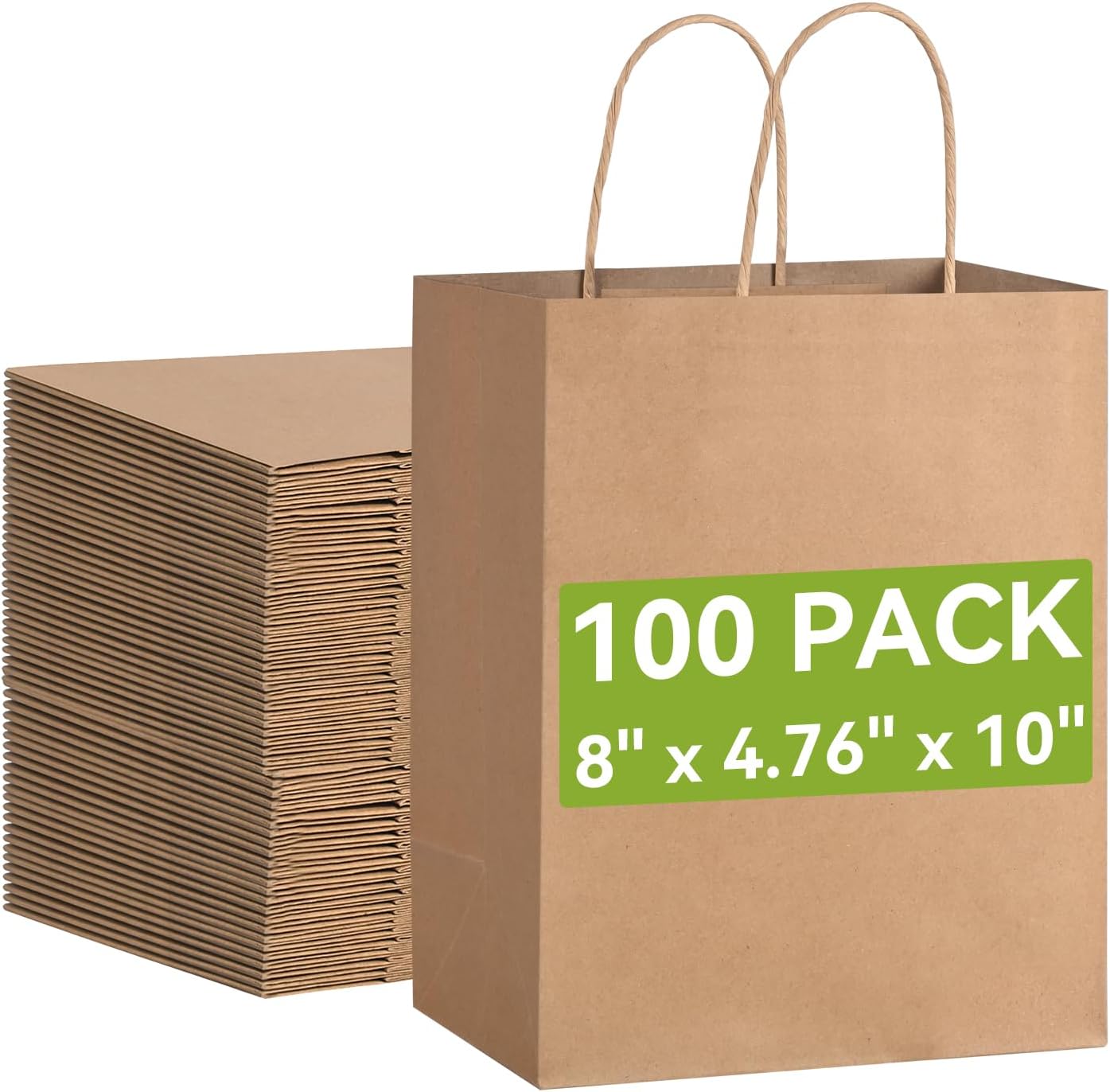 Detalle de Brothersbox 100-Pack Kraft Paper Gift Bags with Handles, 8 x 4.76 x 10 Inches