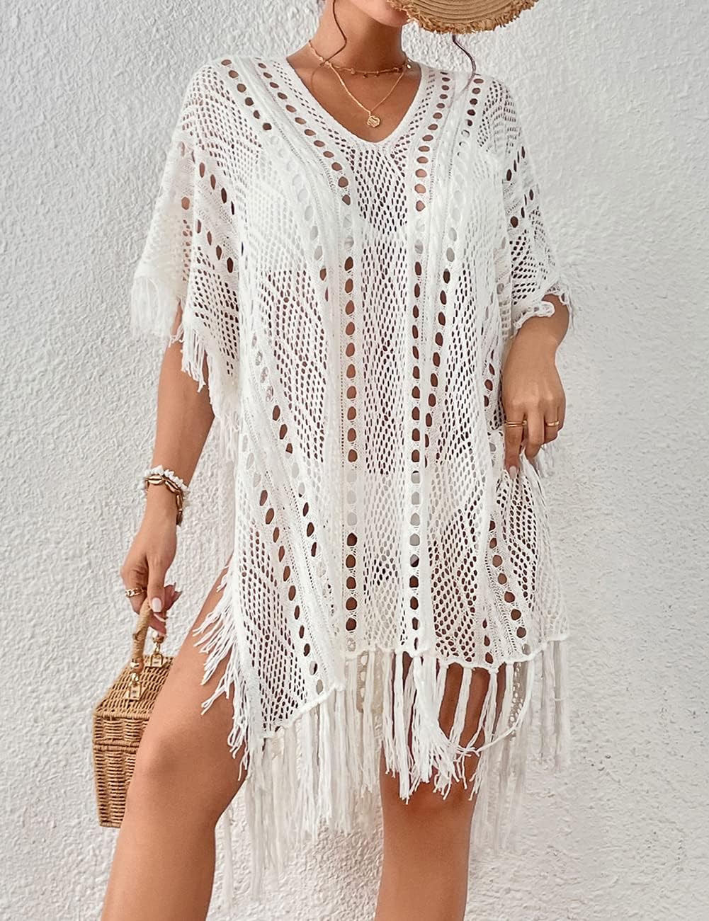 Thumbnail 2 de Bsubseach crochet cover up summer bikini beach dress with tassels (one size)