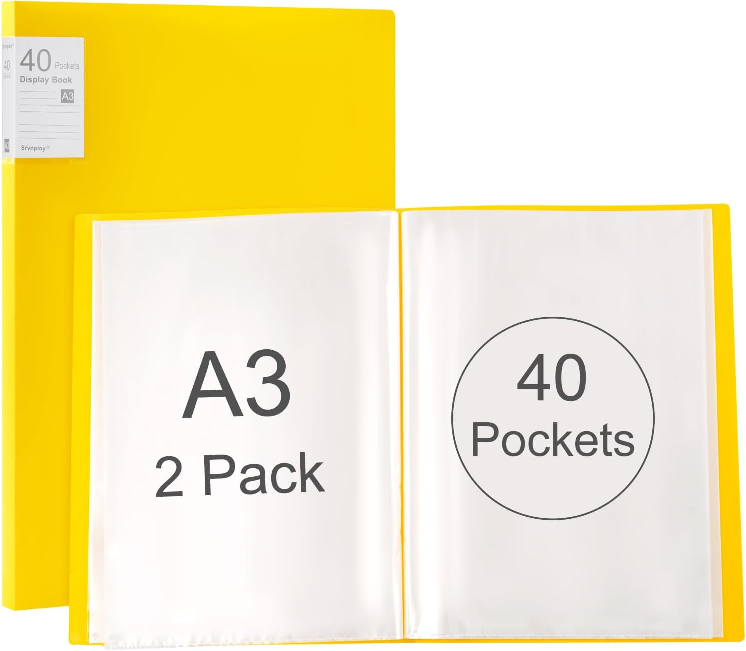 Srvnpioy 2er-Set A3 Präsentationsdisplay: Sichtbuch mit 40 Klarsichthüllen (80 Blatt) in Gelb