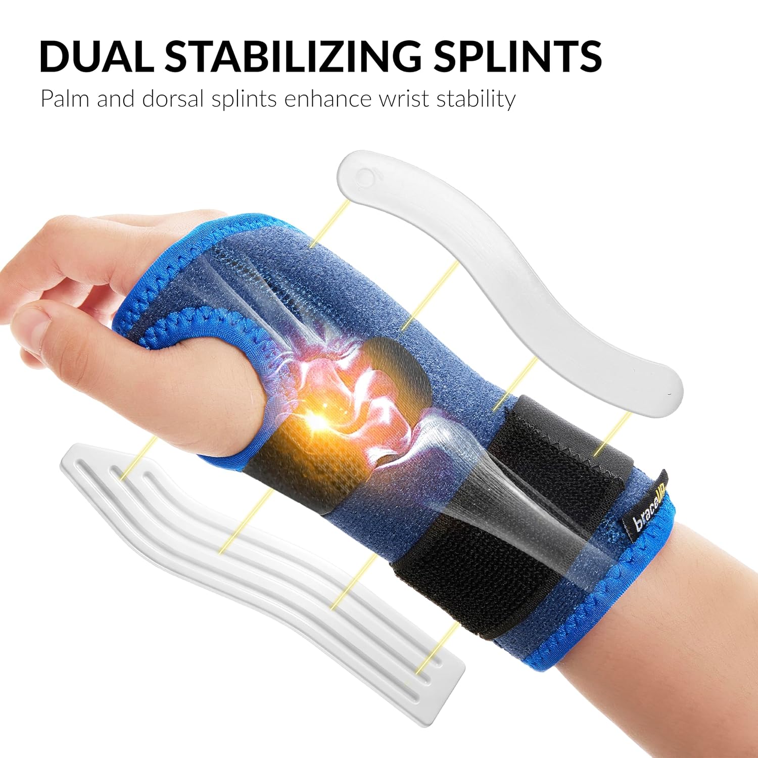 Detalle 2 de BraceUP B408 Kids Wrist Brace for Left Hand, Dual Splints, Blue