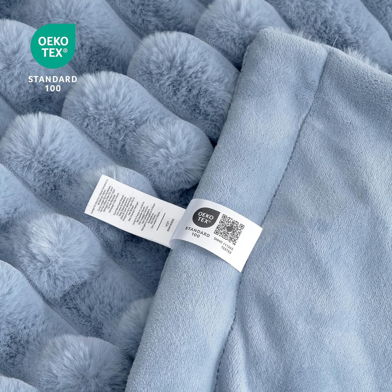 Thumbnail 5 de Cozy Bliss Faux Fur Throw Blanket for Couch, 50 x 60 Inches (Light Blue) — Plush Striped Cozy Warm Throw