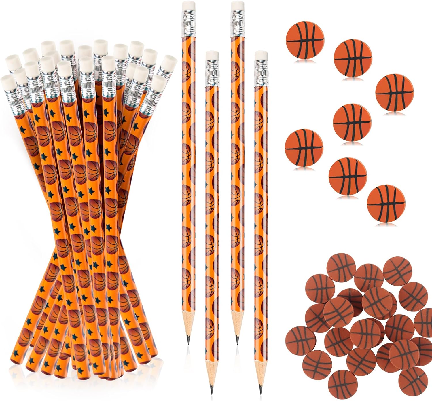 Detalle de Phlognfy basketbal-cadeauset met 24 potloden en 24 gummen