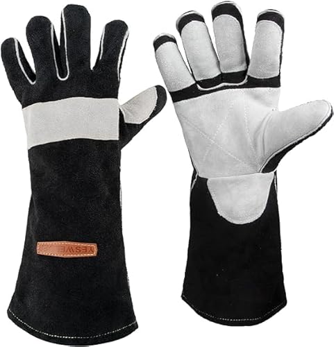 Thumbnail 6 de Guanti da saldatura YESWELDER 40 cm 500°C in pelle e Kevlar (MIG) nero-grigio