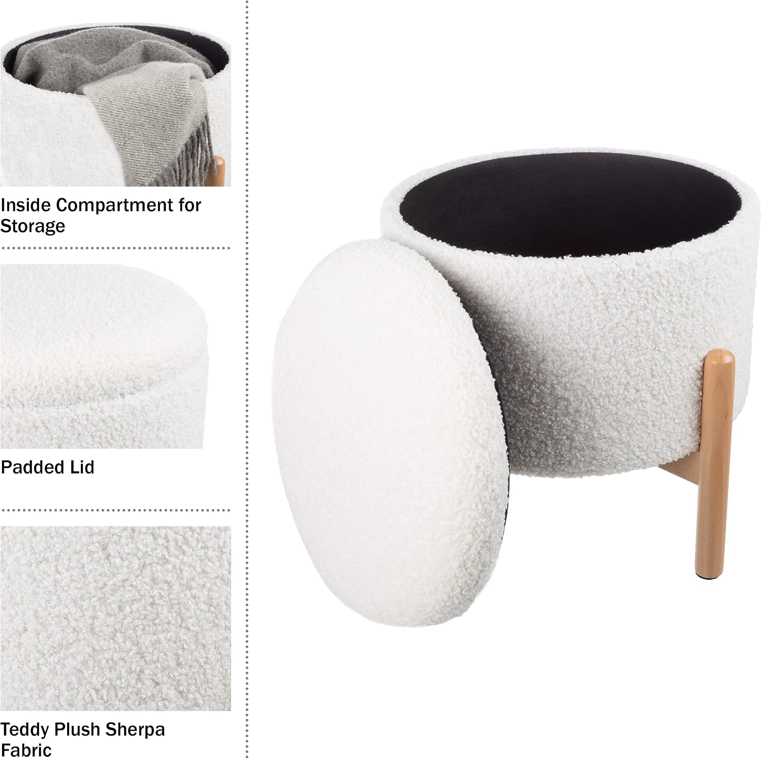 Detalle de Lavish Home Storage Ottoman in White