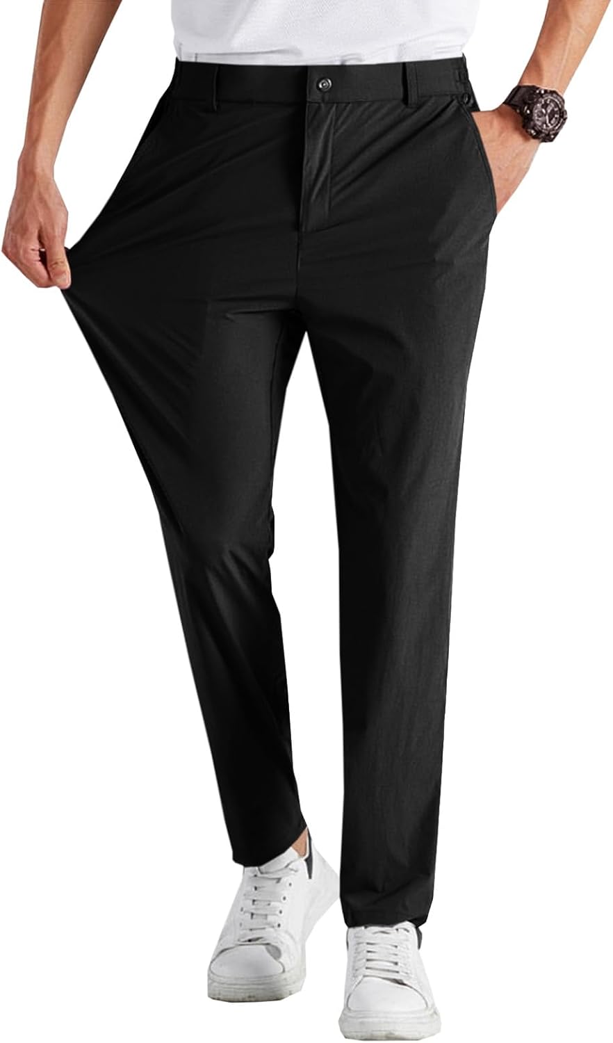Detalle de Runcati Men's Stretch Golf Pants, Slim-Fit Cropped Chinos with 4-Way Stretch