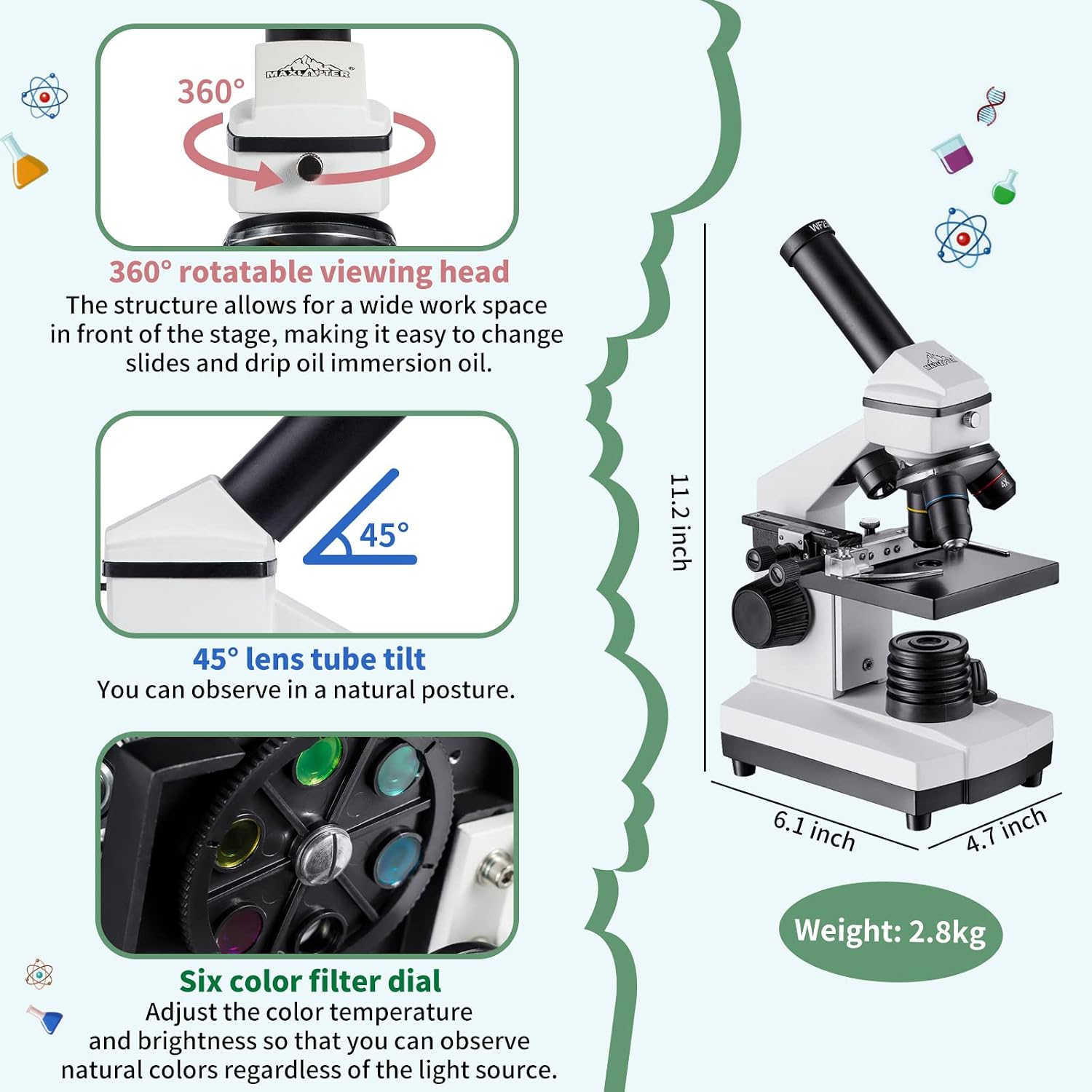 Thumbnail 6 de Microscope monoculaire 100-1000x pour école 🔬