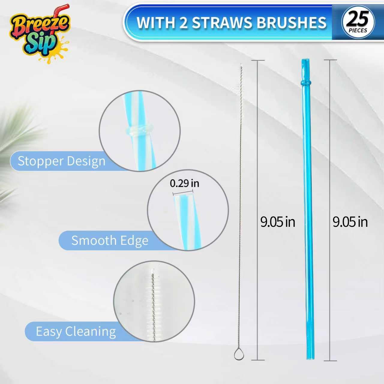 Thumbnail 2 de Breeze Sip Reusable Plastic Drinking Straws 9.05-Inch