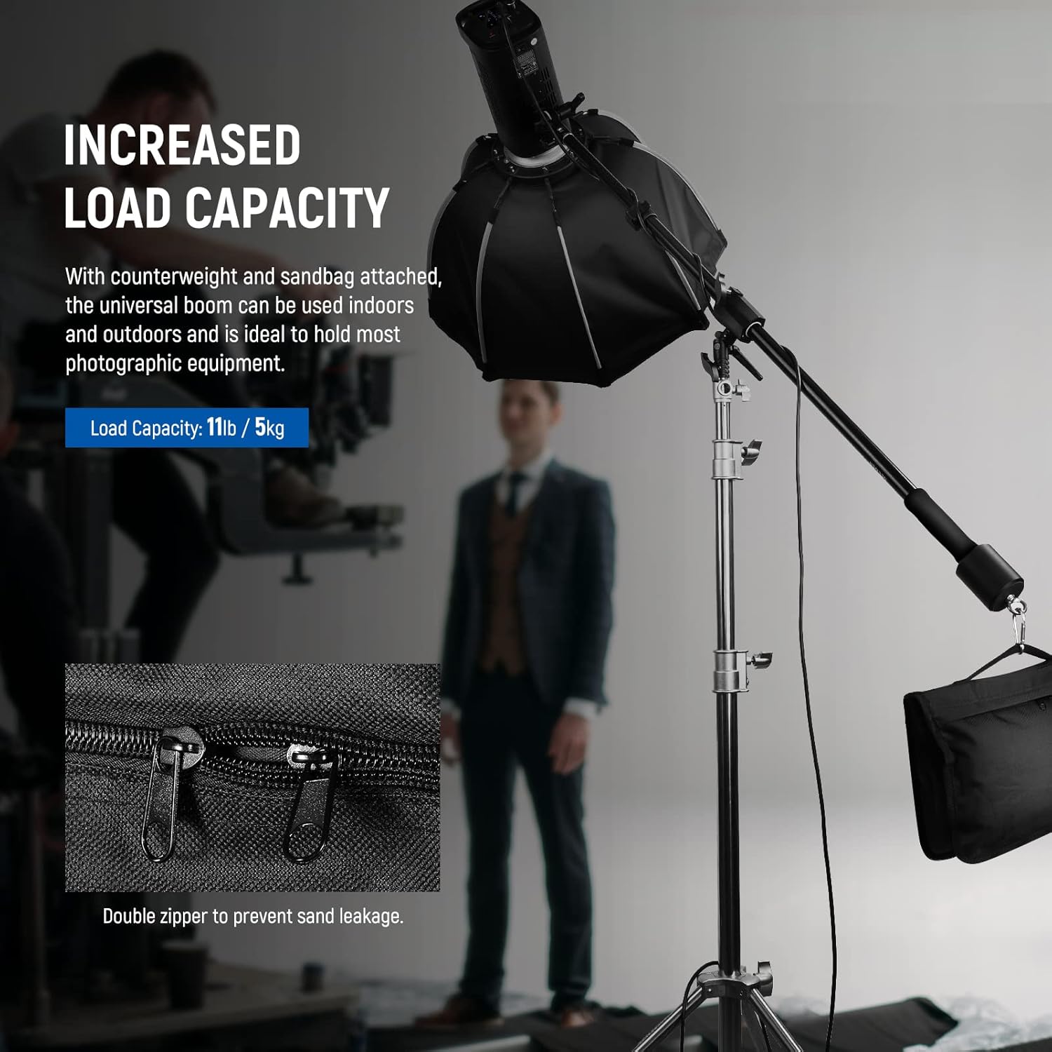 Thumbnail 6 de NEEWER perche pour trépied 89 à 155 cm avec contrepoids 1,5 kg et sac de sable, vis 1/4 compatible softbox et flash