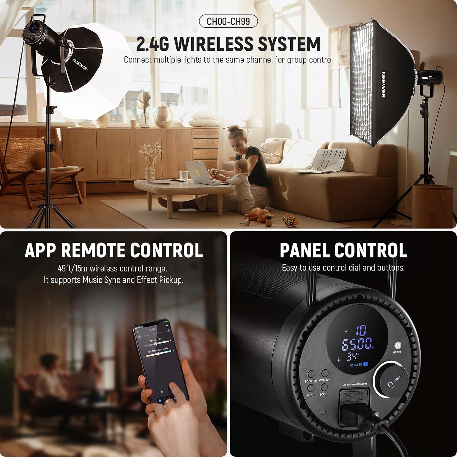 Thumbnail 6 de NEEWER CB300B 320W Bi-Colour COB LED Video Light with Bowens Mount (App/2.4G Remote)
