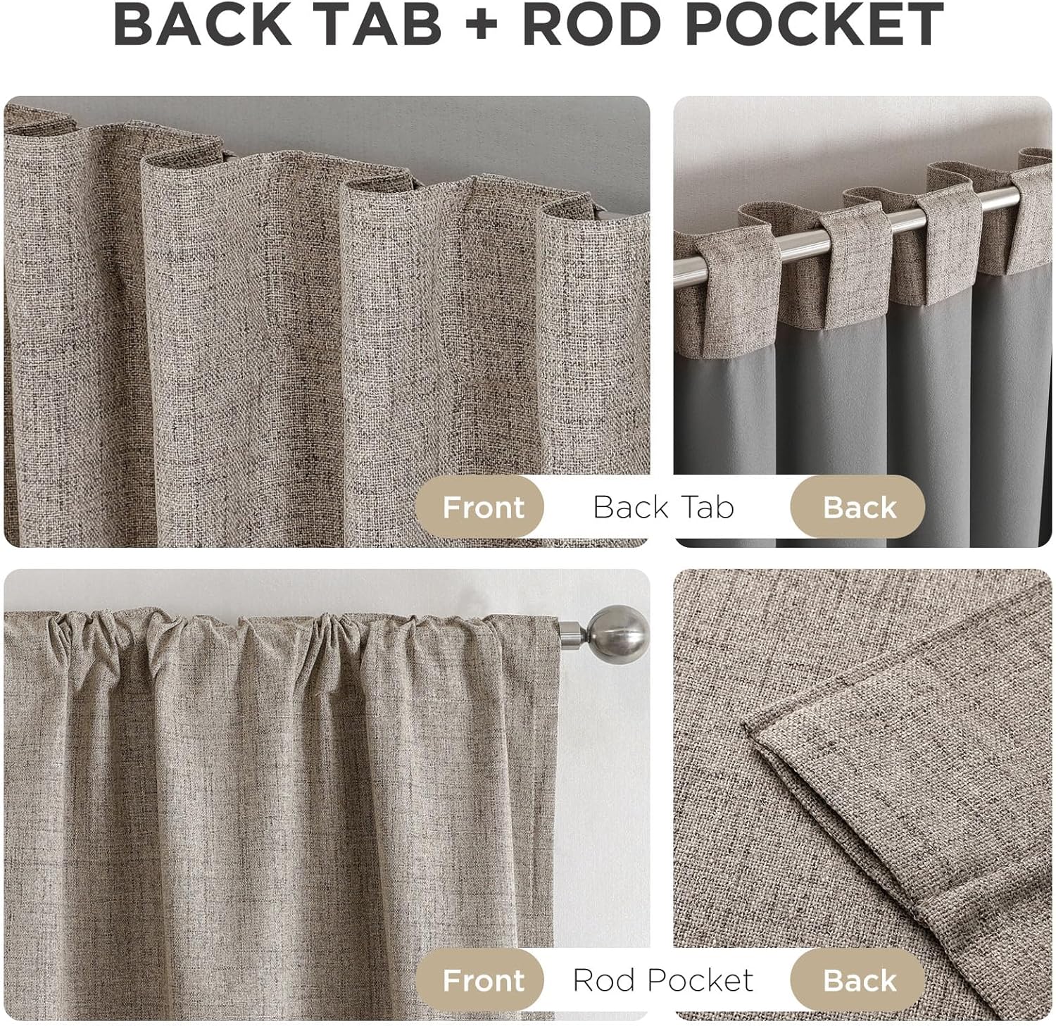 Thumbnail 5 de Joydeco 100% Blackout Curtains for Bedroom Linen Drapes 52" W x 90" L (Pack of 2) ๐ช