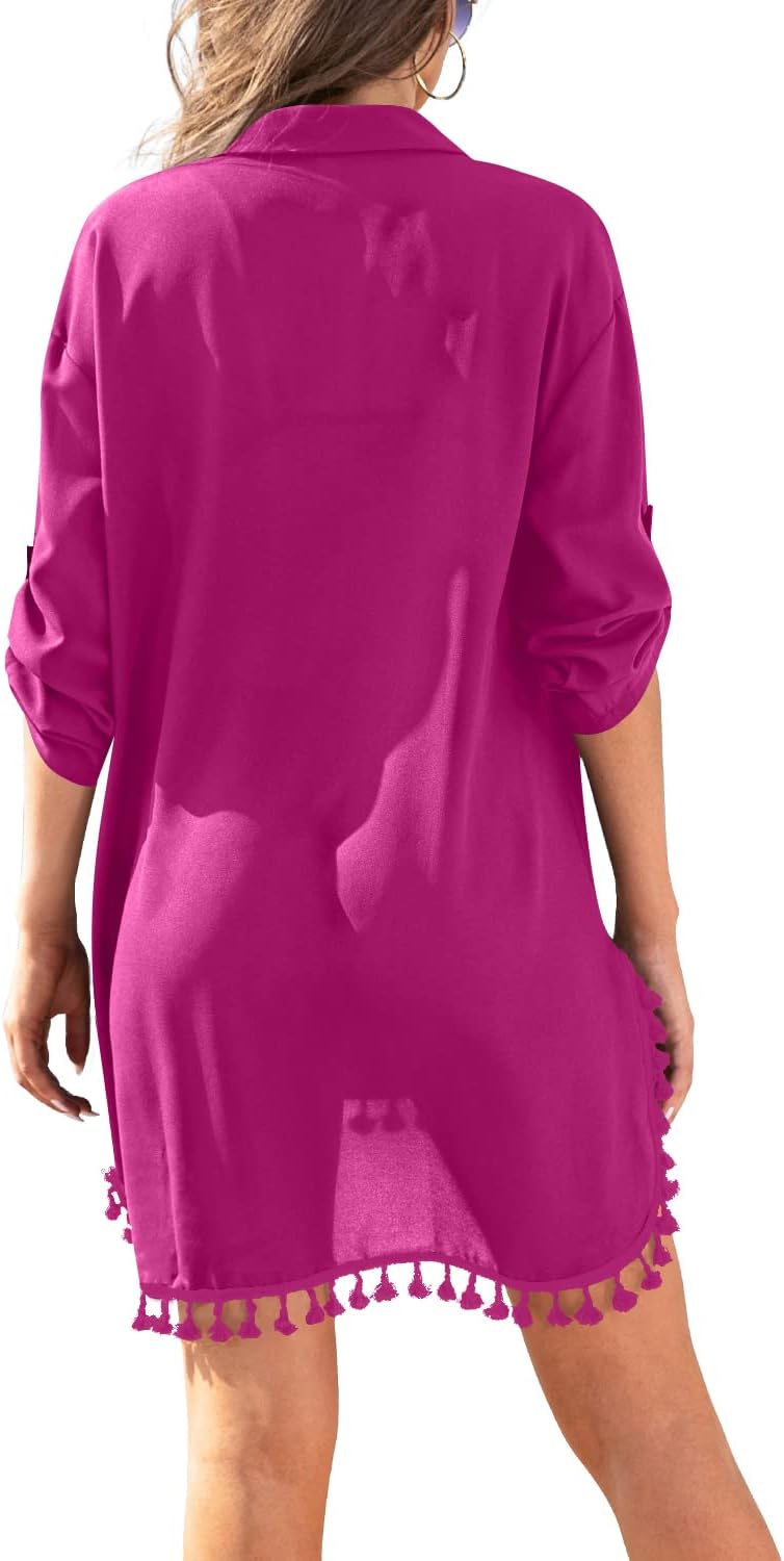 Detalle de Yincro Women's Swimsuit Cover-Up Shirt in Polyester