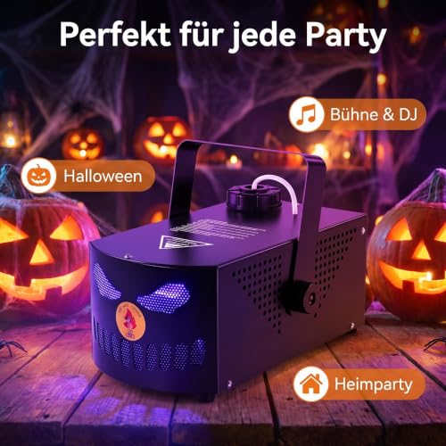 Detalle de FOGMASHIN Nebelmaschine Halloween Kürbis 3D Gruselgesicht 500W RGB LED