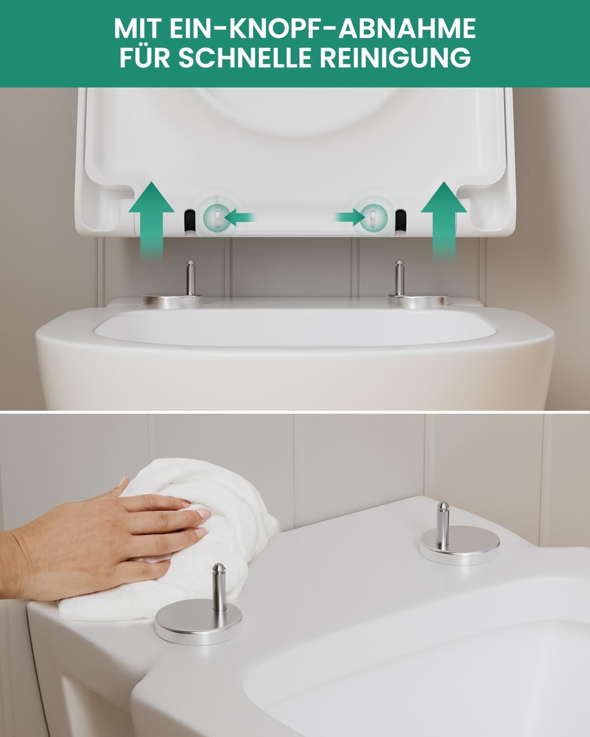 Thumbnail 4 de ANYCEE Toilettendeckel mit Absenkautomatik, Duroplast und Quick-Release – 46 x 36,5 cm, weiß