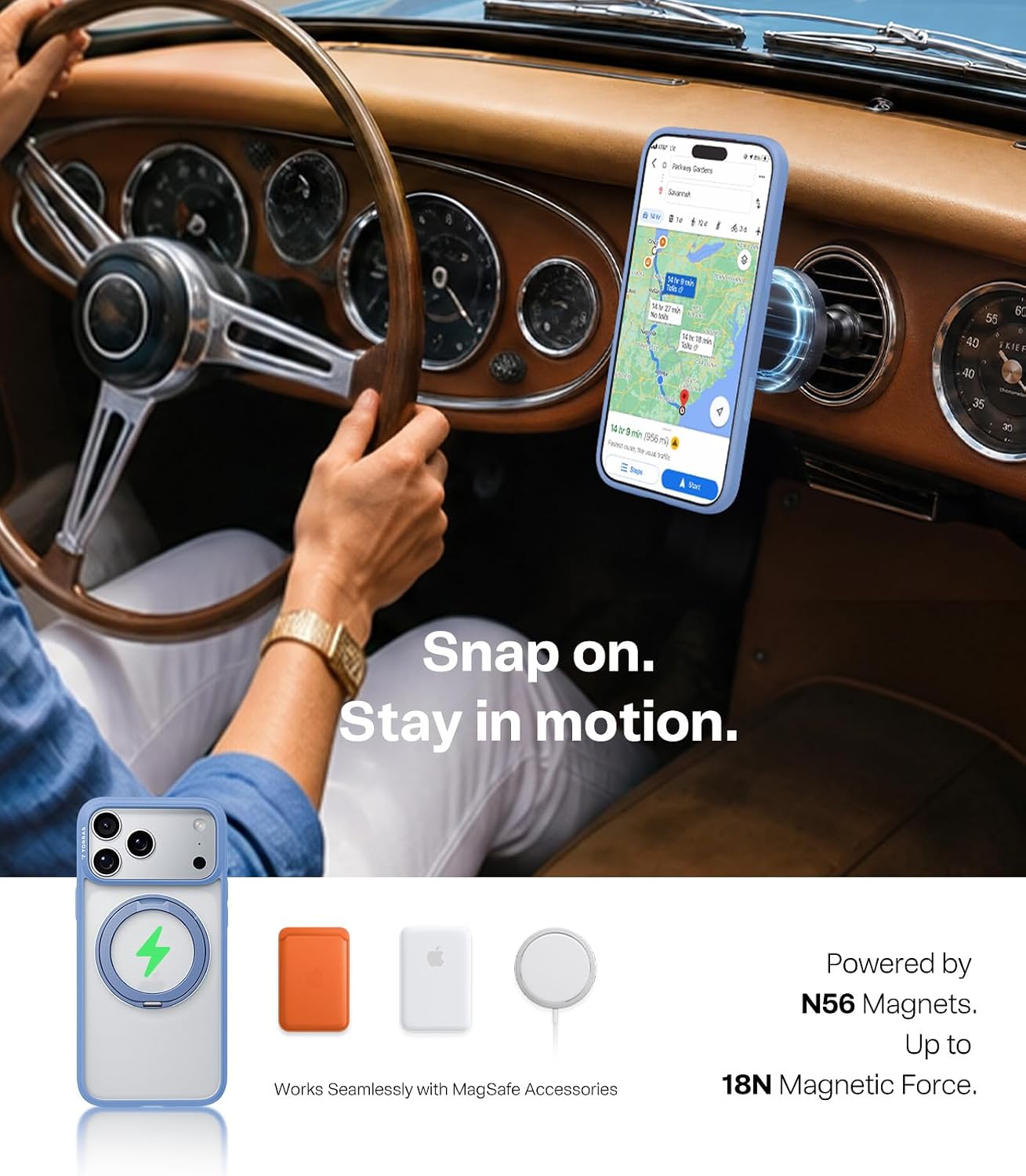 Detalle de TORRAS O1S Series iPhone 18 Pro Case with 360° Magnetic Stand, Blue
