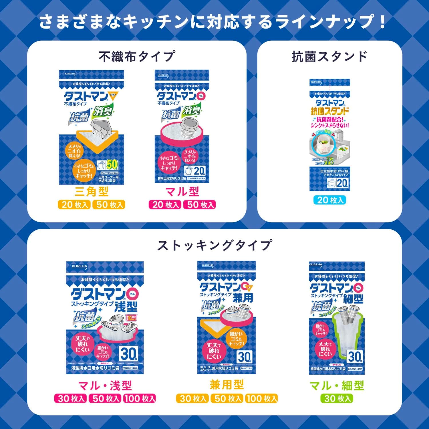 Detalle 2 de ダストマン○(マル) 浅型 水切りゴミ袋 伸縮ネット・キトサン配合 50枚入り×5個