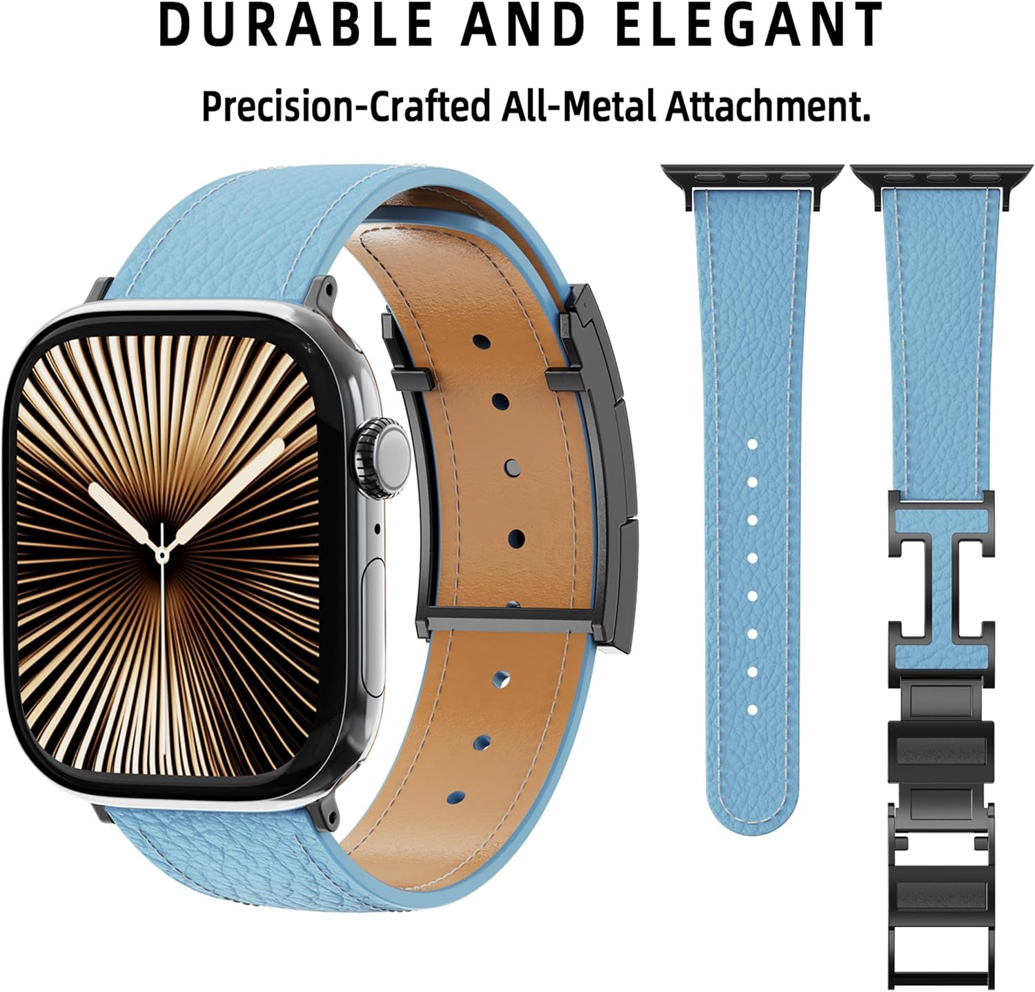 Detalle de Leather Watch Band with Magnetic Buckle for Apple Watch (Ultra/Series/SE) – natural cowhide replacement strap