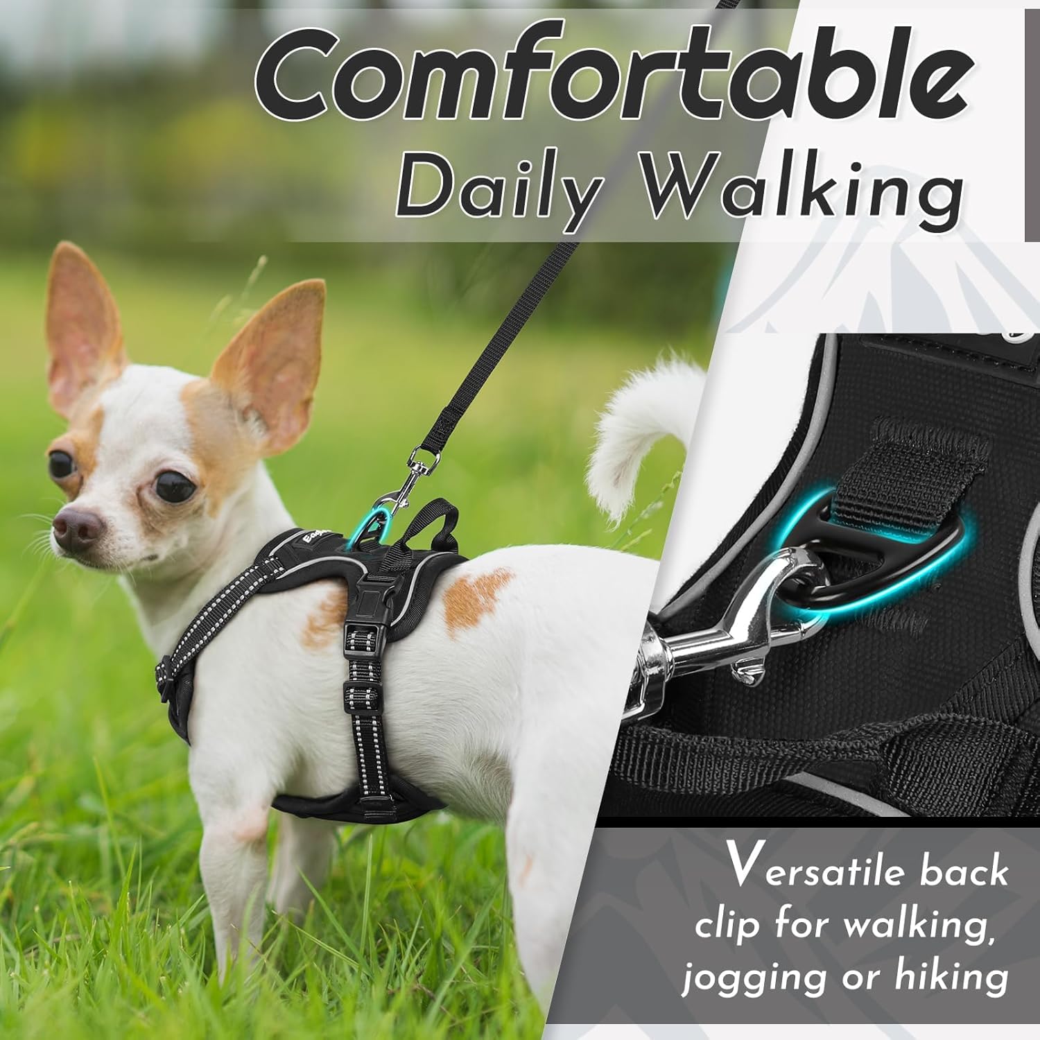 Thumbnail 3 de Eagloo Dog Harness Small Dog (Black) – Soft Padded Adjustable Vest with Front Clip, No Pull Control Handle, XS