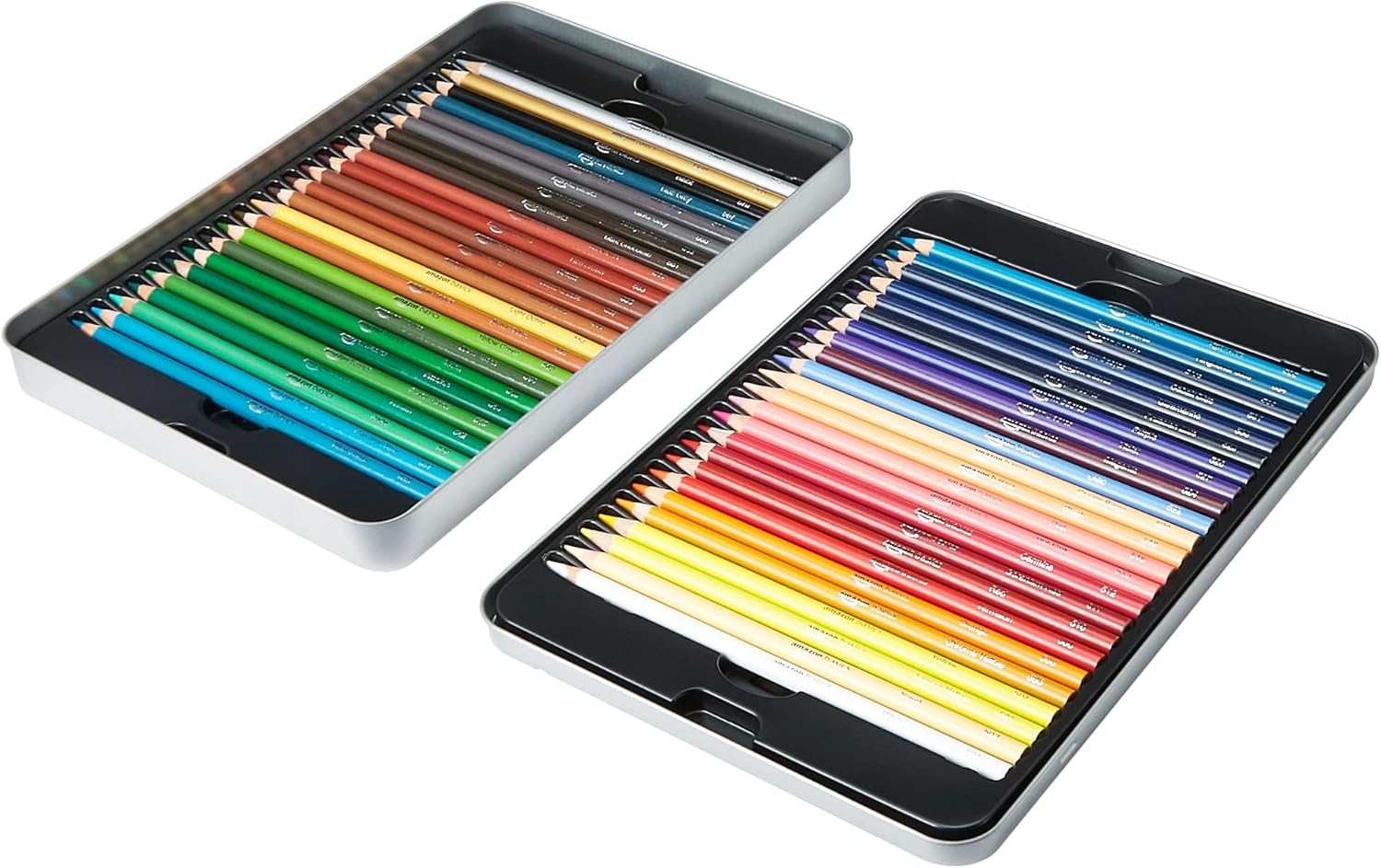 Detalle de Amazon Basics Crayons de couleur dans une boîte métallique – 48 couleurs, rangement solide