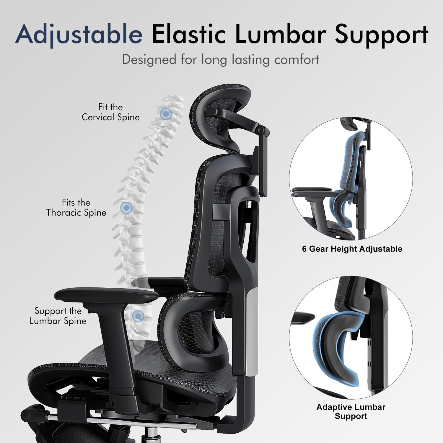Detalle 2 de marrap WW805 Ergonomic Mesh Office Chair with Tilt, Footrest and Flip-Up Arms