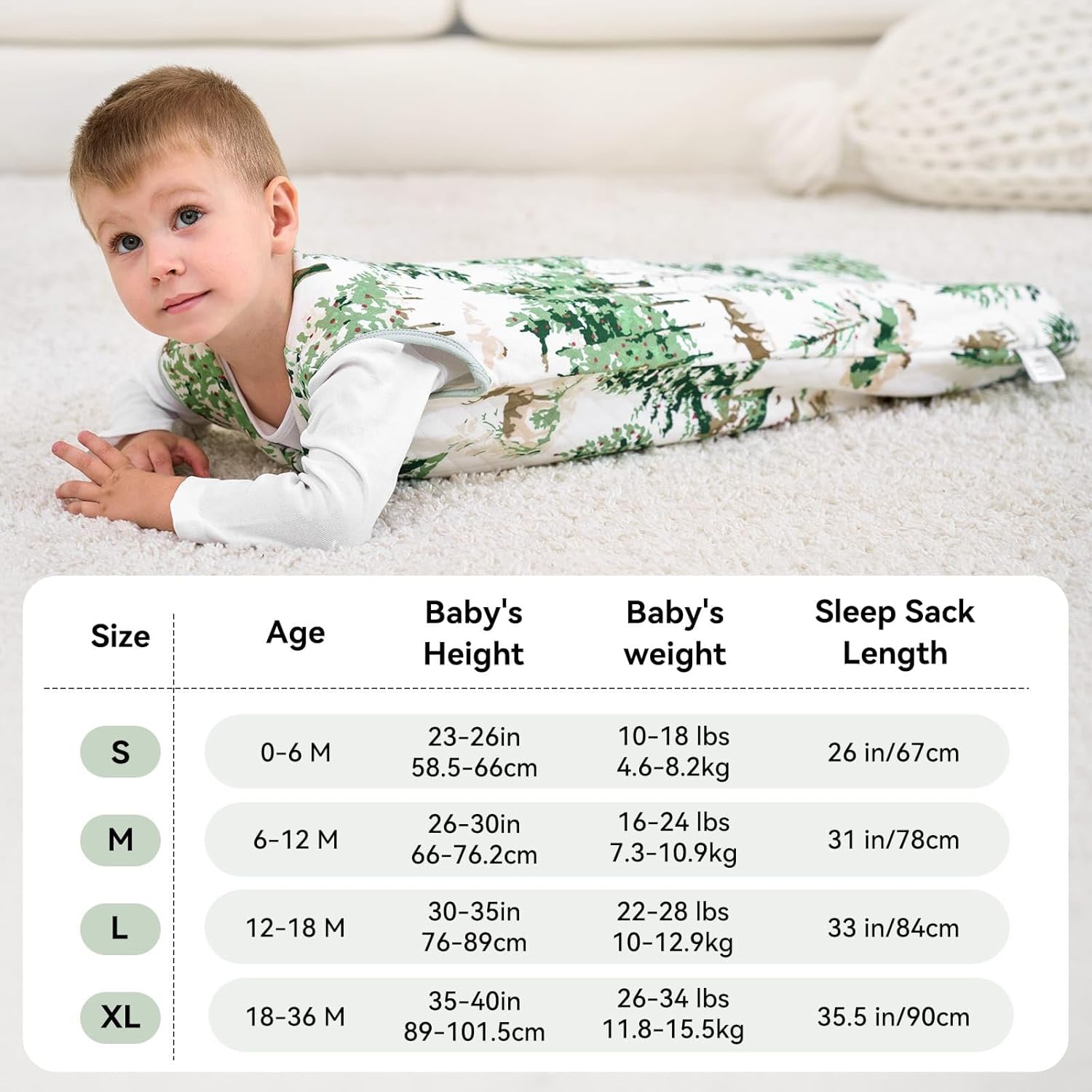 Detalle de Unnivoll Baby Schlafsack 1,5 Tog 0–6 Monate 67 cm – Baumwolle & warmes Winter-/Herbstmodell
