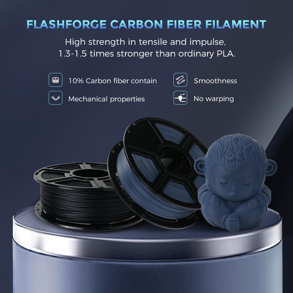 Thumbnail 1 de FLASHFORGE Filamento PLA de fibra de carbono 1.75mm, 1kg 🧱