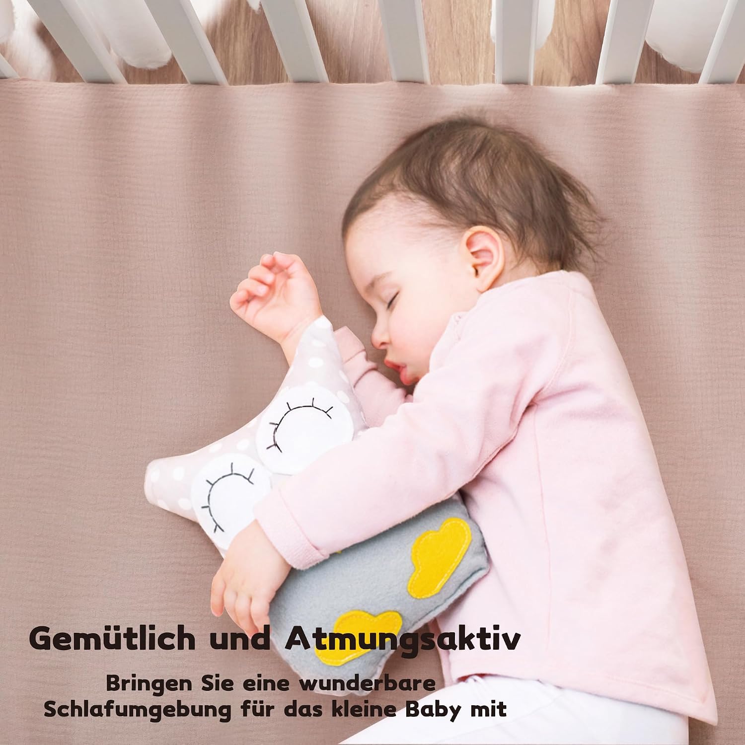 Thumbnail 4 de Susurration 100% Baumwolle Musselin-Spannbettlaken 2er Set 60x120/70x140 cm Sand Korn