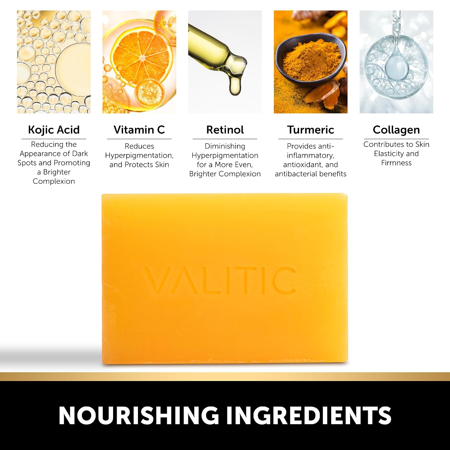 Thumbnail 4 de VALITIC Kojic Acid Dark Spot Remover Soap Bar Bundle (Turmeric, Vitamin C, Retinol, Shea Butter) — 3 Pack with African Net