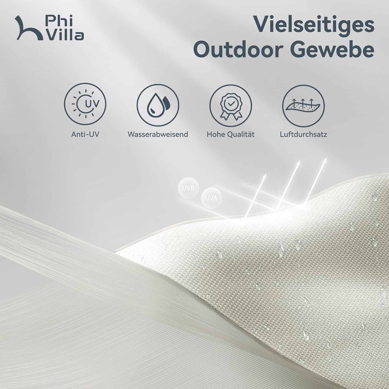 Thumbnail 3 de PHI VILLA Doppio-Sonnenschirm rechteckig groß 380x200 cm mit Kurbel, UV- Schutz und windfest