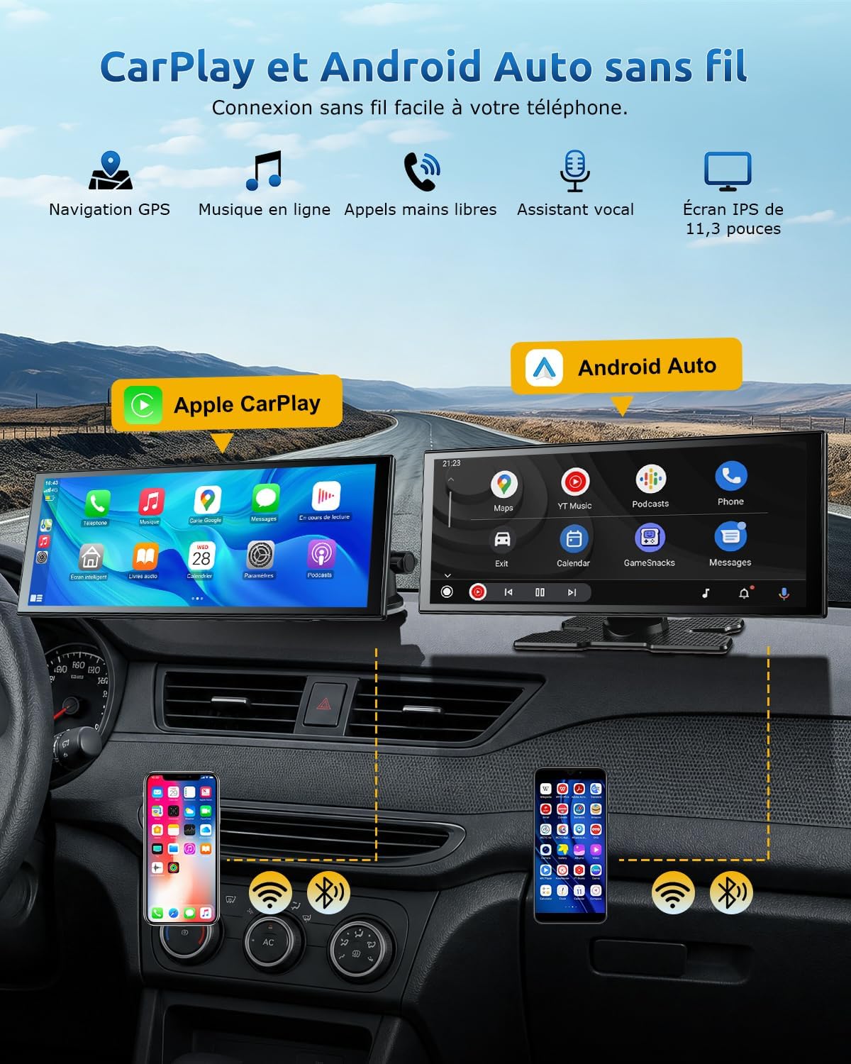 Thumbnail 1 de ESSGOO CarPlay Voiture: Écran tactile 11,3'' avec CarPlay sans fil, Android Auto et caméra 4K/1080P