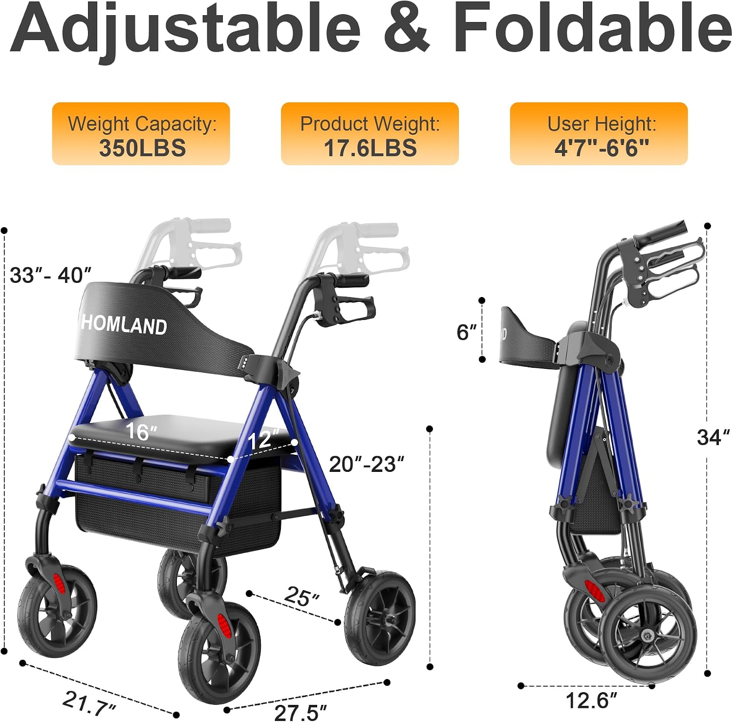 Detalle 1 de HOMLAND Rollator faltbar mit 159 kg