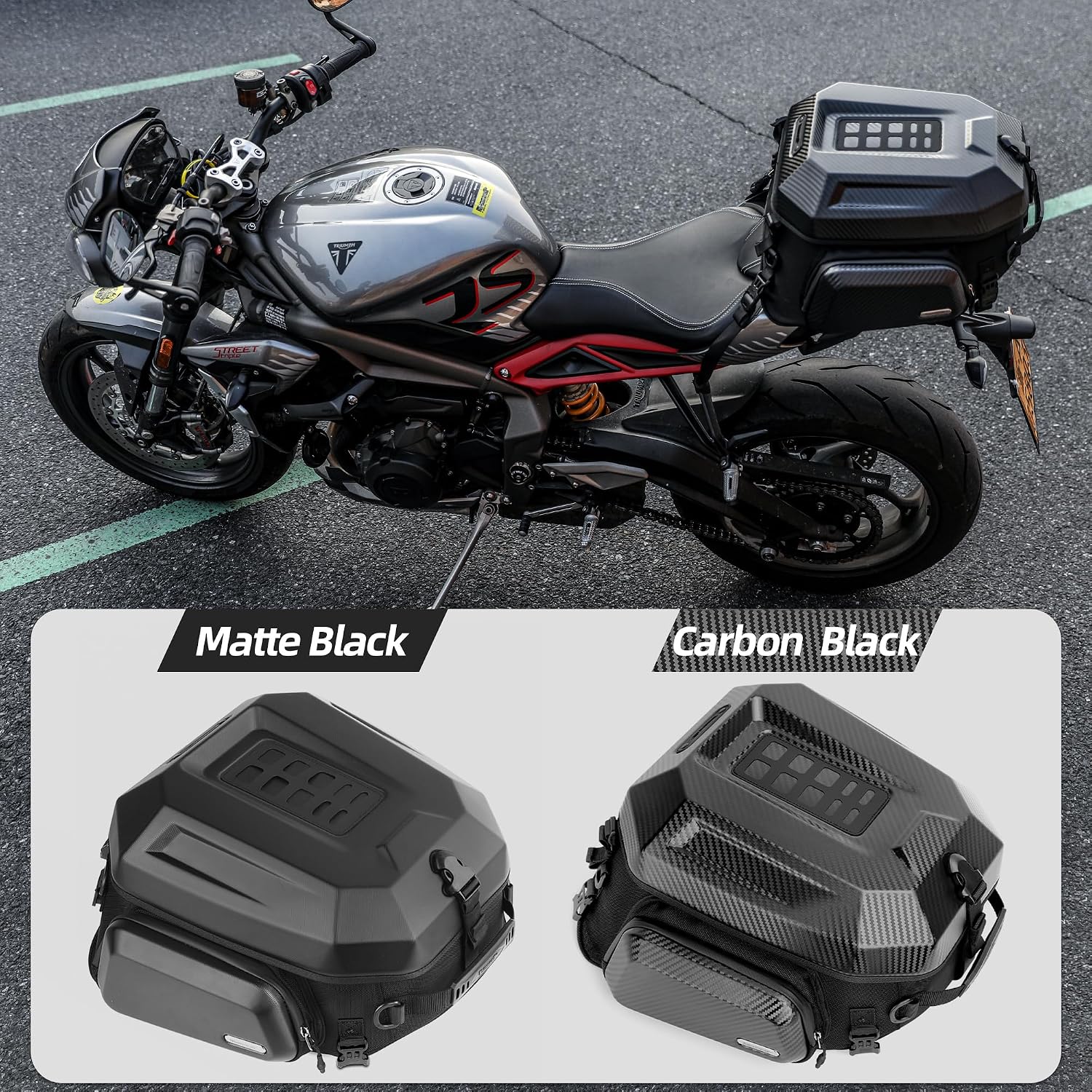 Detalle 2 de Rhinowalk MFT2310-Black-001 Motorcycle Tail Bag, Expandable 23L–35L