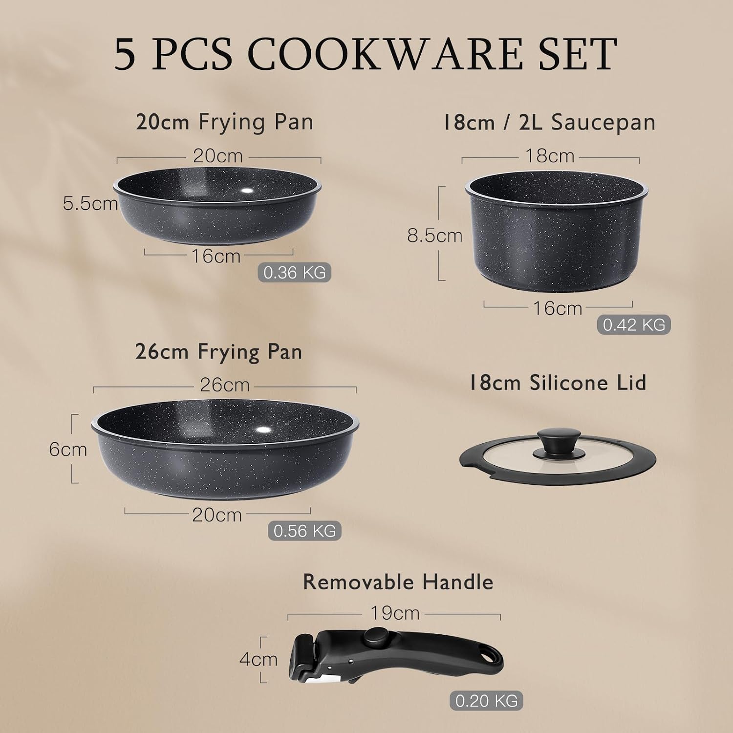 Thumbnail 1 de GiPP Non-stick Pots and Pans Set 5PCS