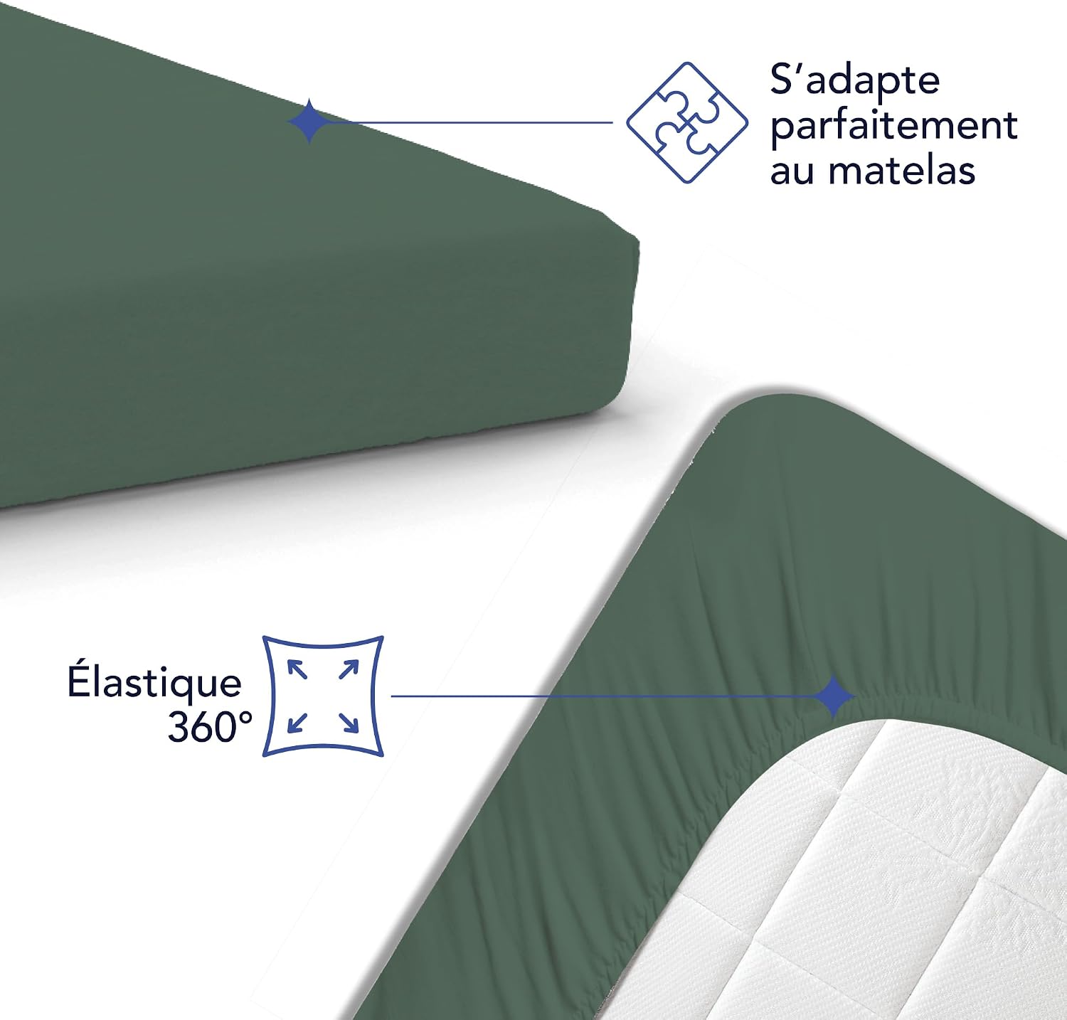 Detalle de Dreamzie Drap housse 180x200 en coton jersey extensible, bonnet 30 cm (vert canard) certifié Oeko-Tex