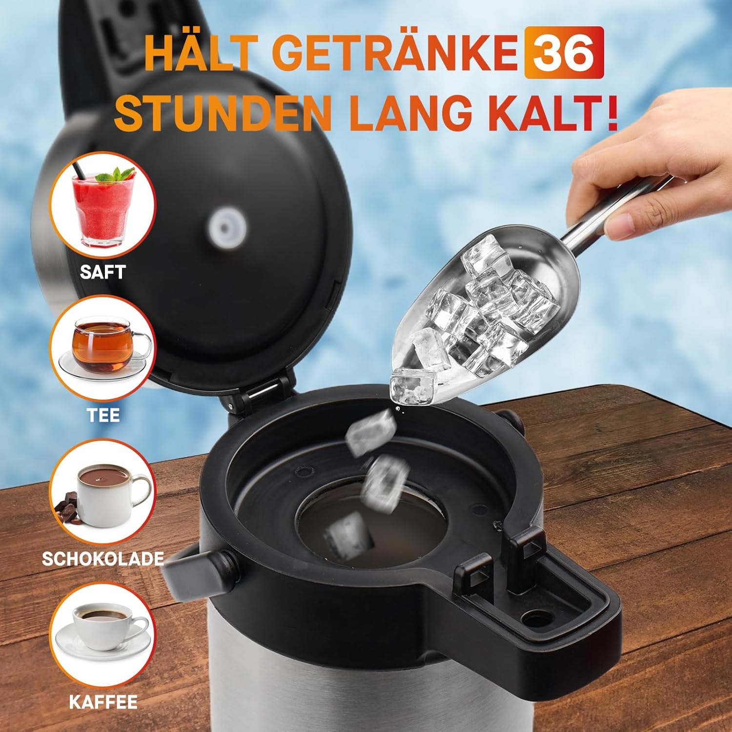 Thumbnail 4 de Vondior Airpot Pumpkanne 5 Liter – isolierte Edelstahl-Thermoskanne mit Pump-Ausgießer