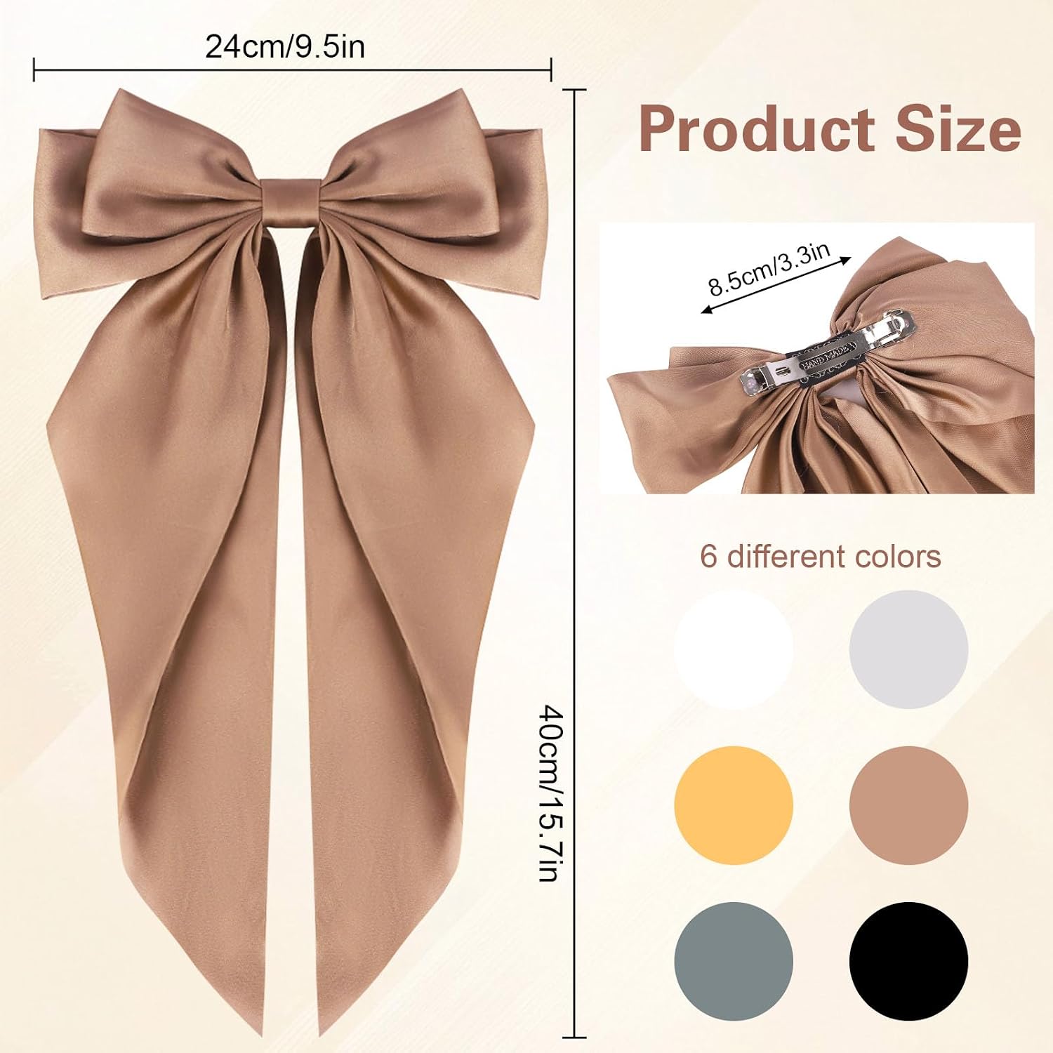 Detalle de Fnaobai Große Schleifen Haarspangen – 6er Set Satin-Clip mit langen Schwänzen