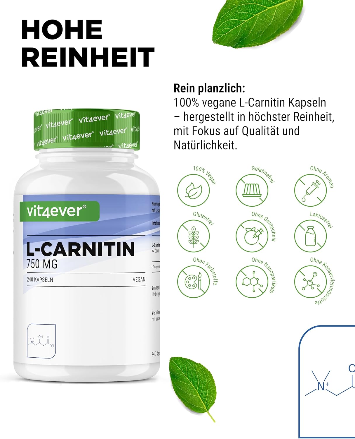 Detalle de L-Carnitin von vit4ever, 240 Kapseln
